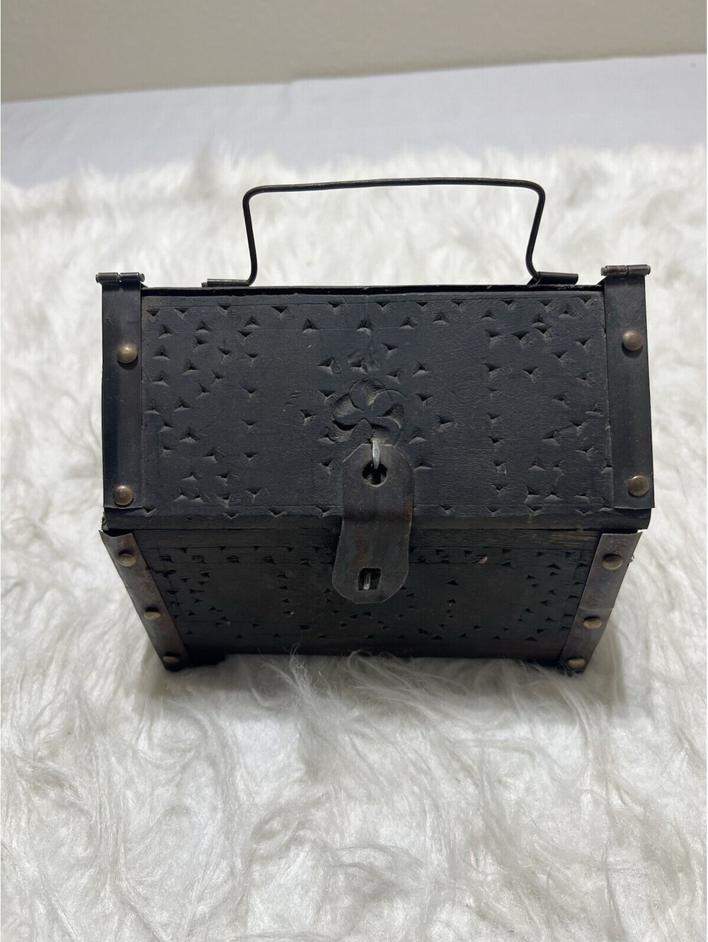 vintage style wooden chest trinket box with metal trim